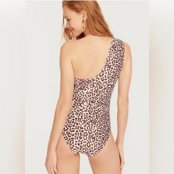 NWT J.CREW One Shoulder Ruched One Piece Swimsuit Leopard Brown Size 2 Shaping - Picture 6 of 6